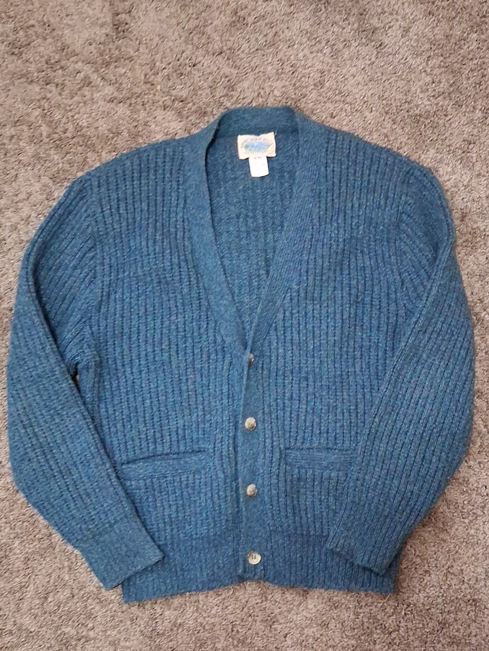 Royal North Mills Wool Blend Cardigan Sweater - L - Teal - V Neck